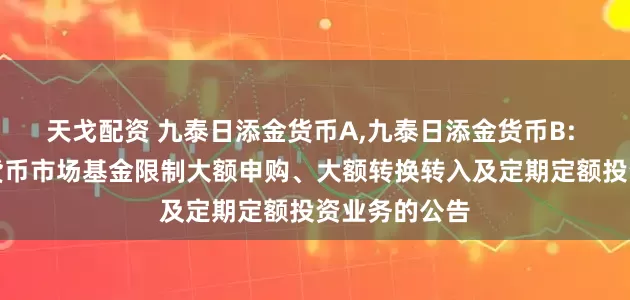 天戈配资 九泰日添金货币A,九泰日添金货币B: 九泰日添金货币市场基金限制大额申购、大额转换转入及定期定额投资业务的公告