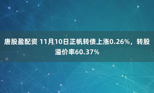 唐股盈配资 11月10日正帆转债上涨0.26%，转股溢价率60.37%