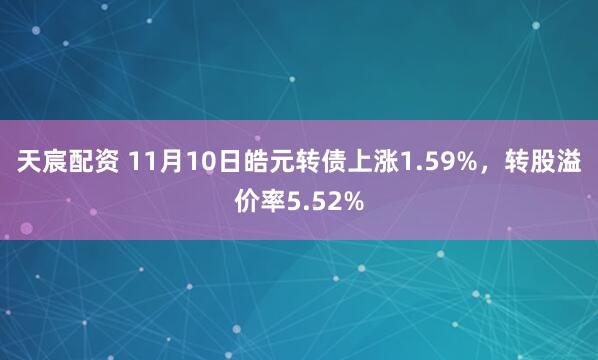 天宸配资 11月10日皓元转债上涨1.59%，转股溢价率5.52%