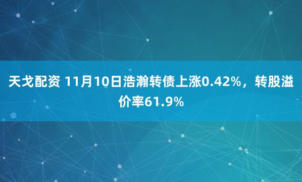 天戈配资 11月10日浩瀚转债上涨0.42%，转股溢价率61.9%